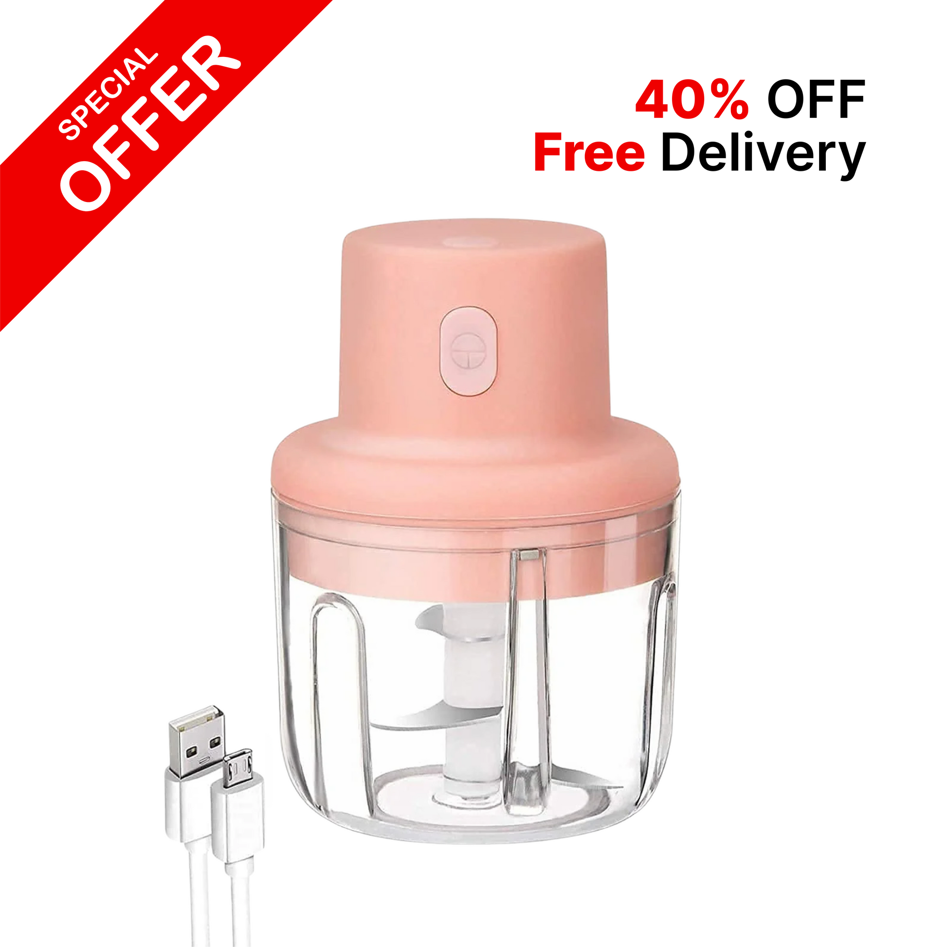 40% OFF - Free Delivery | Electric Mini Food Chopper – 250ml | Quick & Easy Chopping for Garlic, Onion, Veggies & More